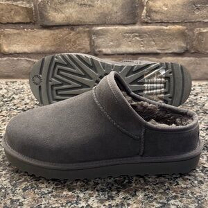 UGG Gray Suede Mules with Fur Lining